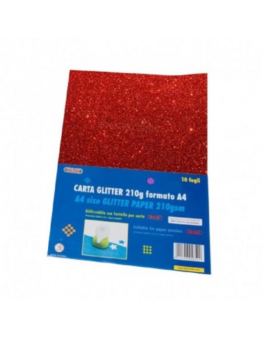CARTA GLITTER A4 ROSSO 210GR 10FF